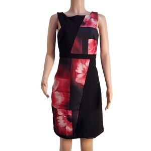 ELLEN Tracy Black Colorblock Pink Multi-Color Floral Sheath Dress Size: 4